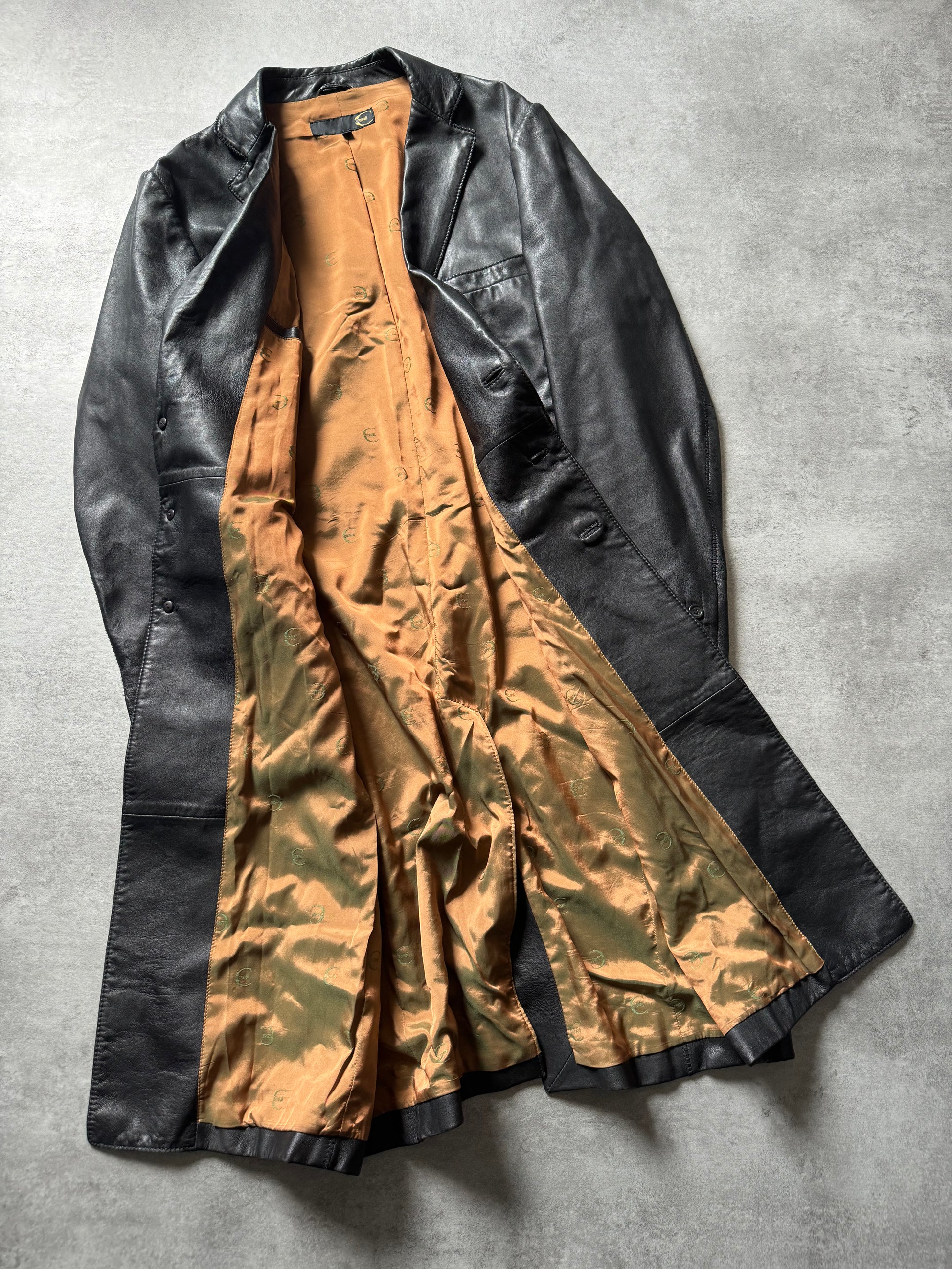 AW2005 Cavalli Black Leather Trench Matrix Jacket (L) - 4