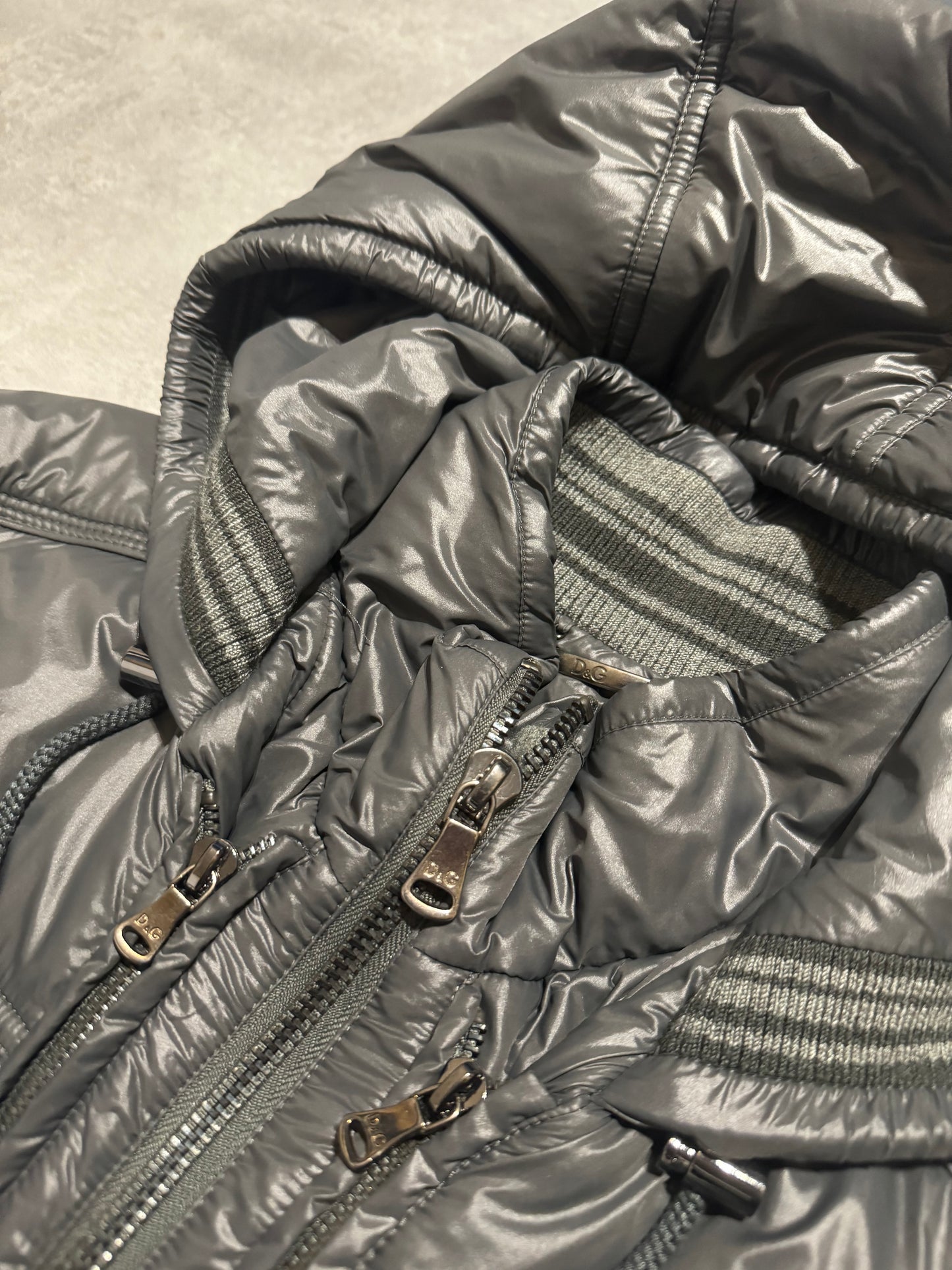 2000s Dolce & Gabbana Multi Zips Avant Garde Grey Astro Bomber Jacket (L) - 7