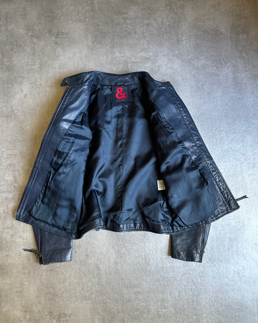 2000s Dolce & Gabbana Stripes Navy Leather Biker Racer Jacket