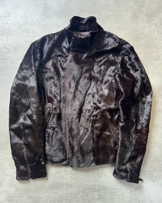 AW2011 Emporio Armani Asymmetrical Brown Fur Rodeo Leather Jacket (L) - 1