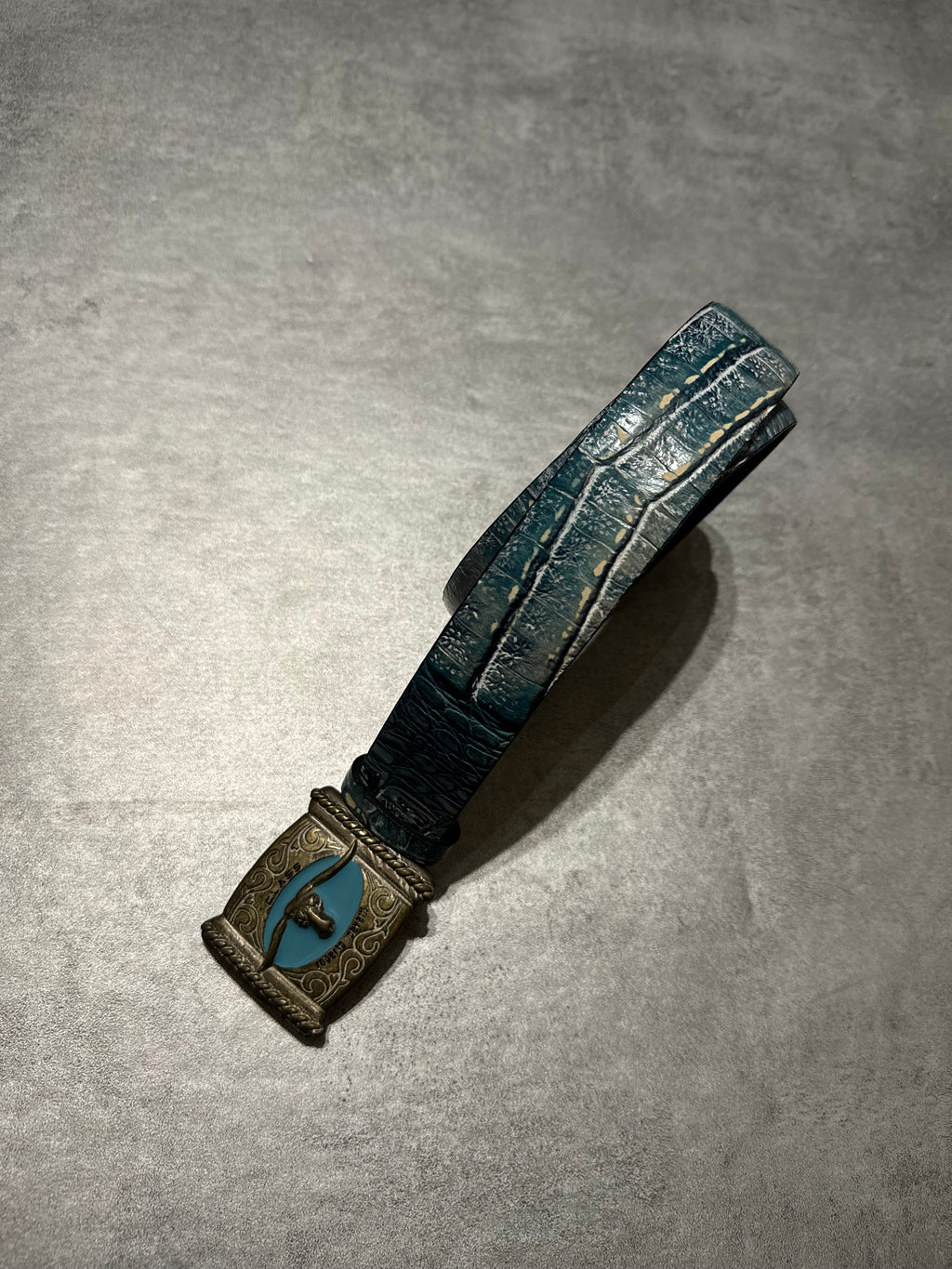 2000s Dolce & Gabbana Blue Leather Buffalo Belt (OS) - 4