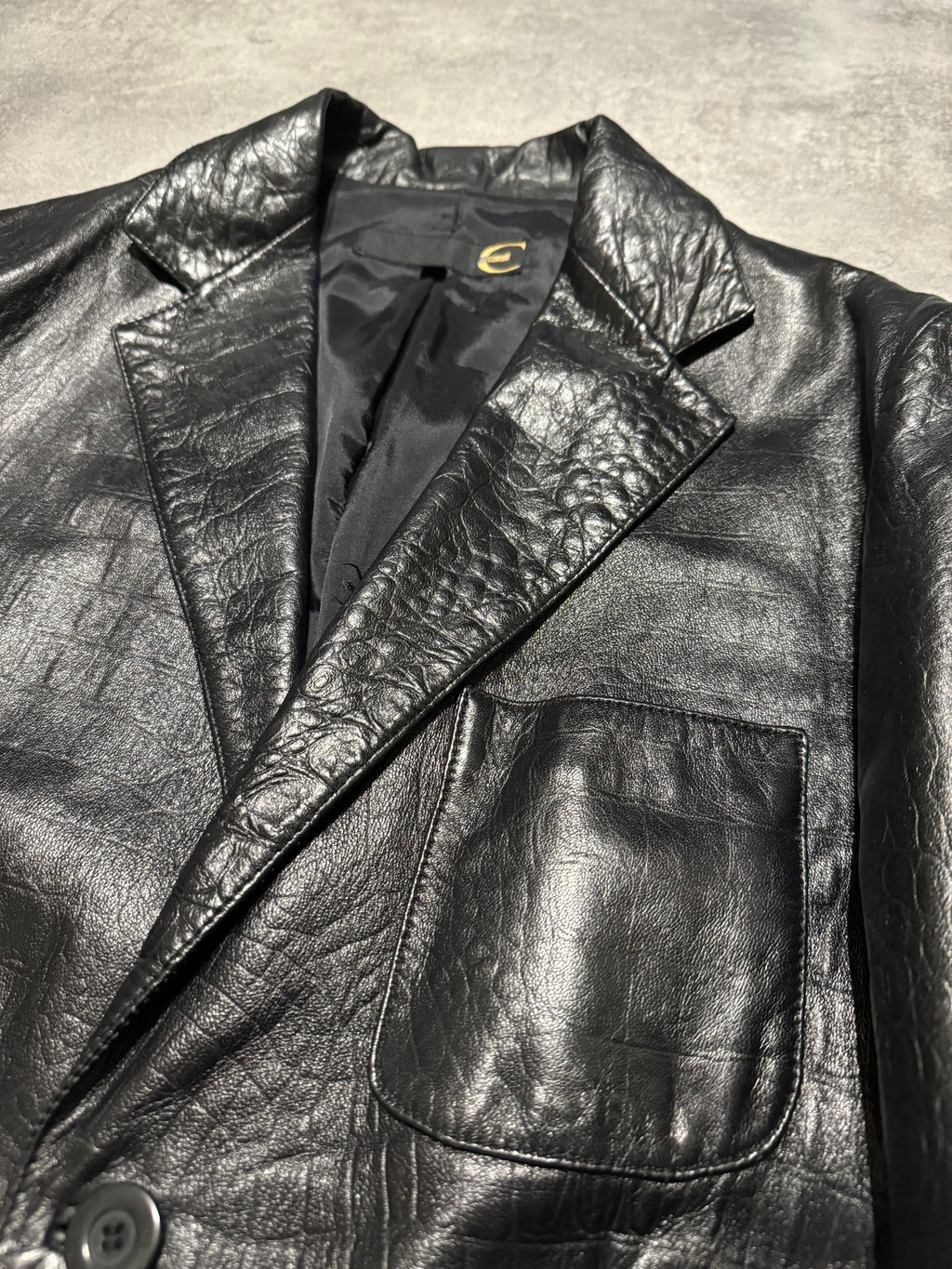 AW2002 Cavalli Black Crocodile Effect Suit Leather Jacket (M) - 9