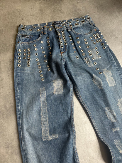 SS2006 Dolce & Gabbana Eyled Punk Holes Jeans (M) - 11