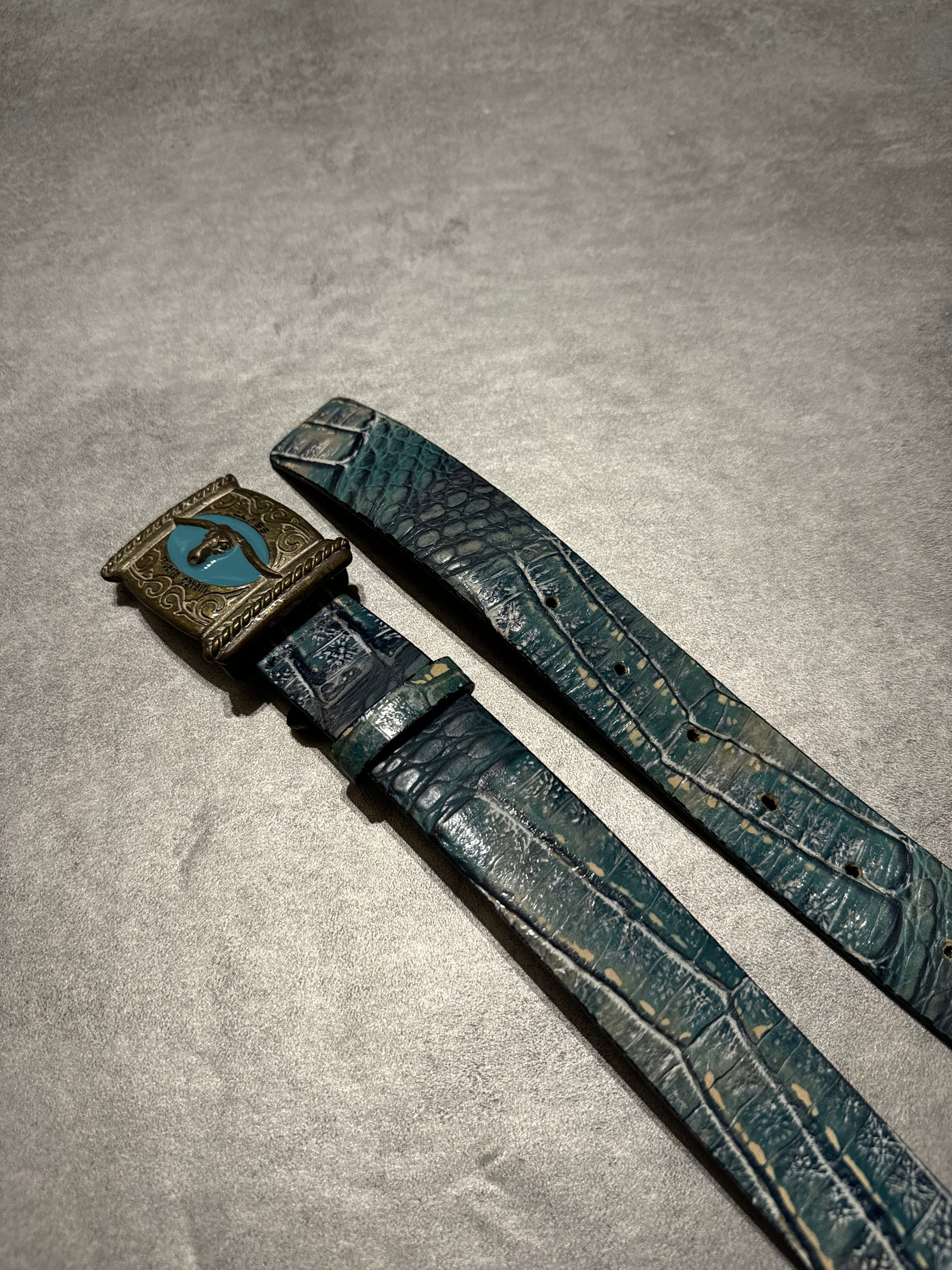 2000s Dolce & Gabbana Blue Leather Buffalo Belt (OS) - 7
