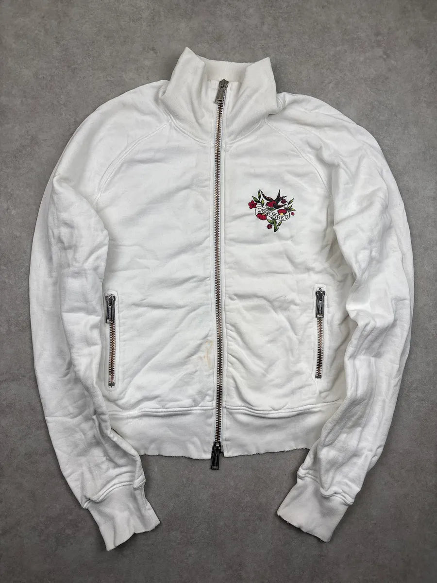 SS2005 Dsquared2 White Swallow Floral Zip-Up Light Jacket xDdTPdmp 0