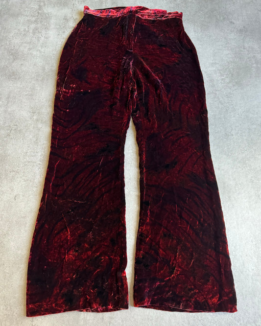 AW1999 Roberto Cavalli Obscure Red Devil Velvet Pants (XS) - 1