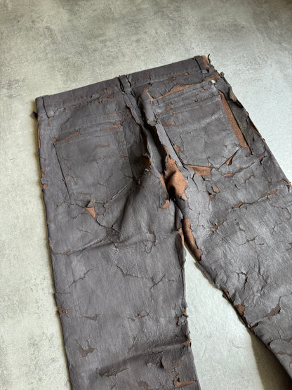 AW2022 Givenchy Distressed Cracked Brown Biker Pants (M) - 4