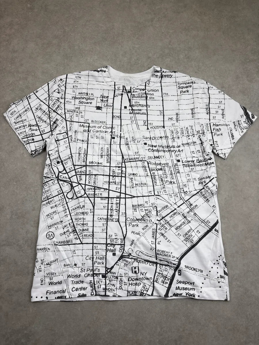 2000s White New York Map All-Over T-Shirt xHAnJspk 0