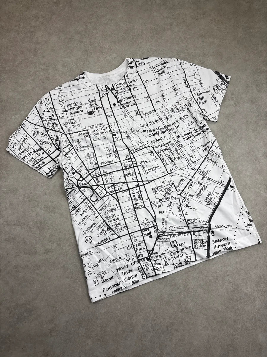 2000s White New York Map All-Over T-Shirt xHAnJspk 3