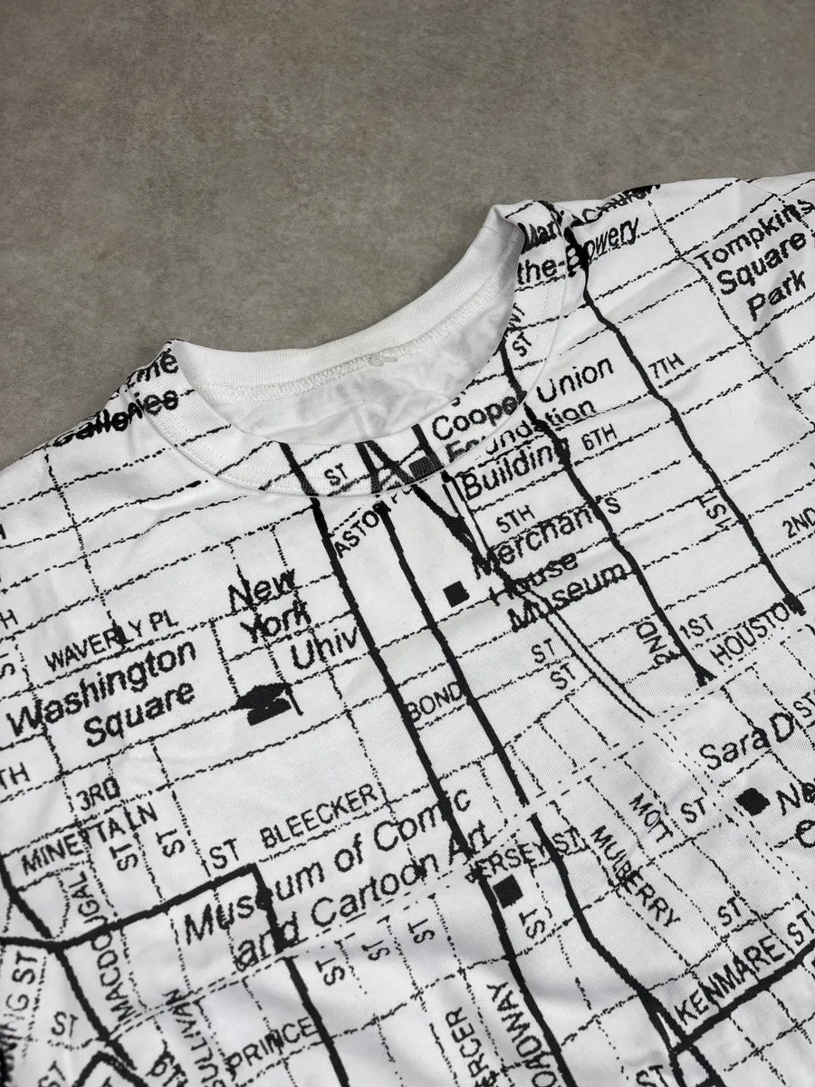 2000s White New York Map All-Over T-Shirt xHAnJspk 4