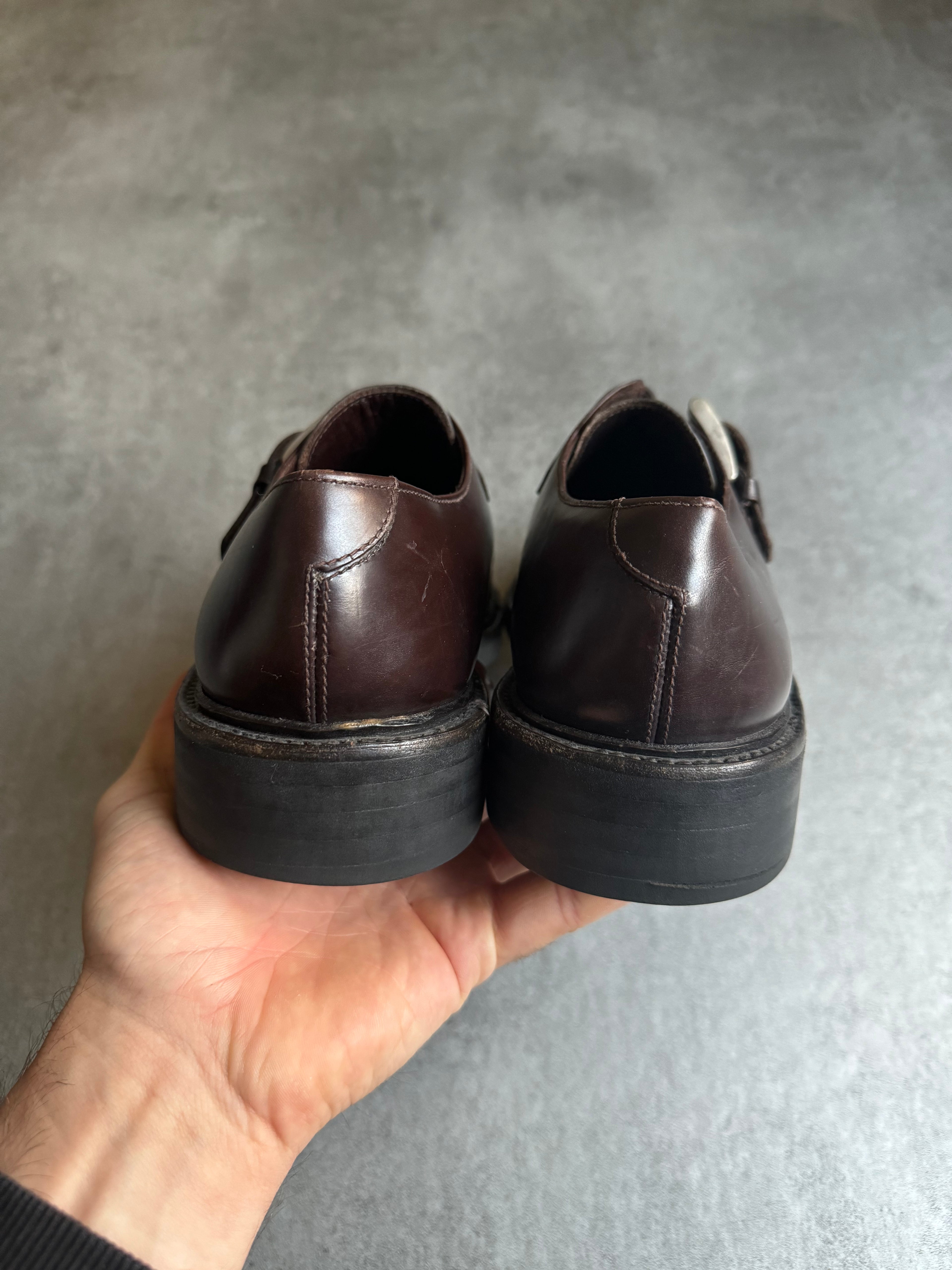AW2016 Prada Brown Leather Monk Strap Buckle Shoes  (42) - 4