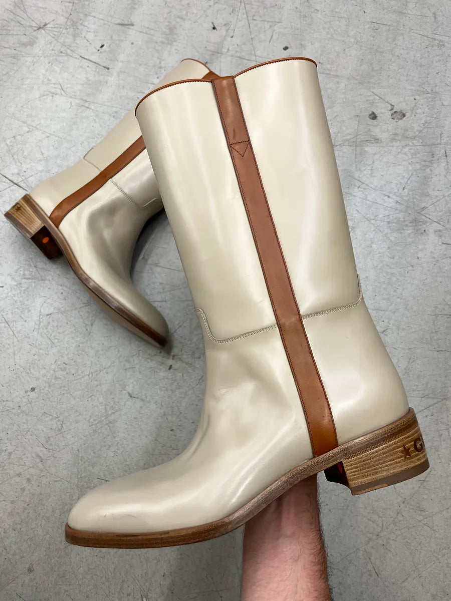 AW2022 Gucci Contrast Stripe Beige Ankle Leather Boots xIGrvddE 0