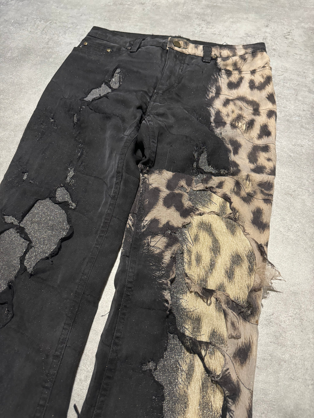 2000s Roberto Cavalli Deconstructed Leopard Magma Black Exploration Pants (S) - 6