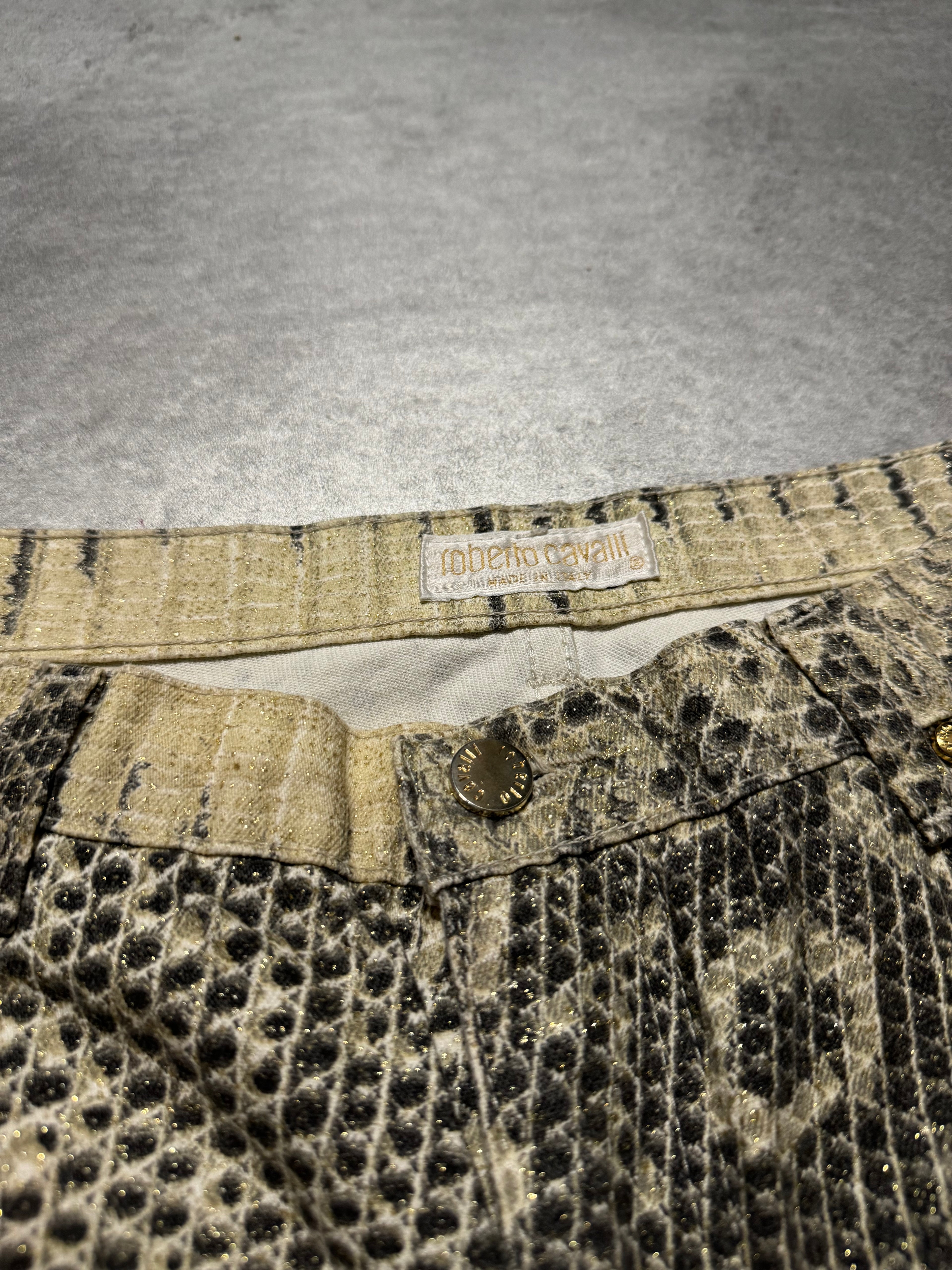2000s Roberto Cavalli Snakeskin Effect Beige Pattern Pants (L) - 5