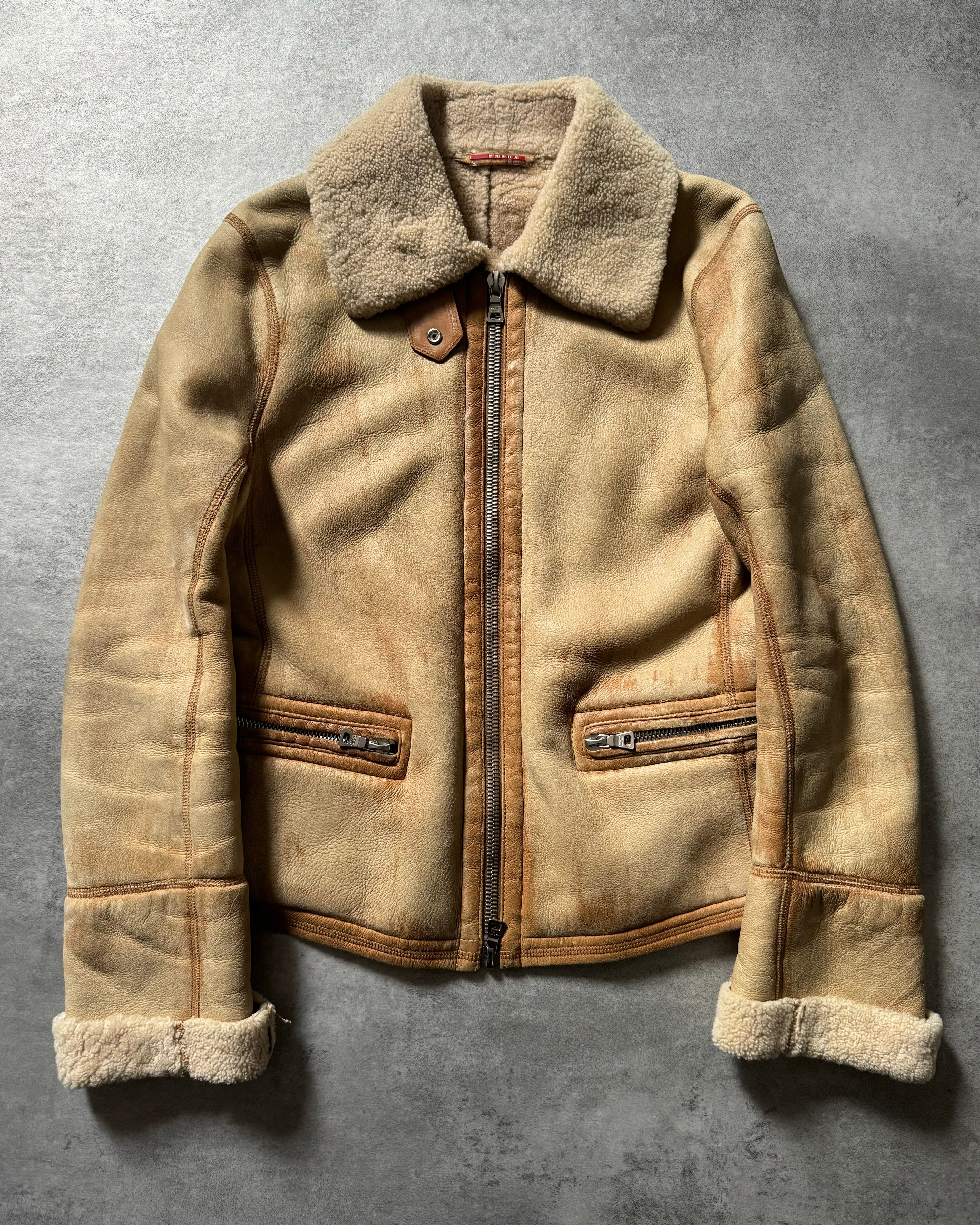 2000s Prada Premium Camel Shearling Leather Jacket  (XS) - 1