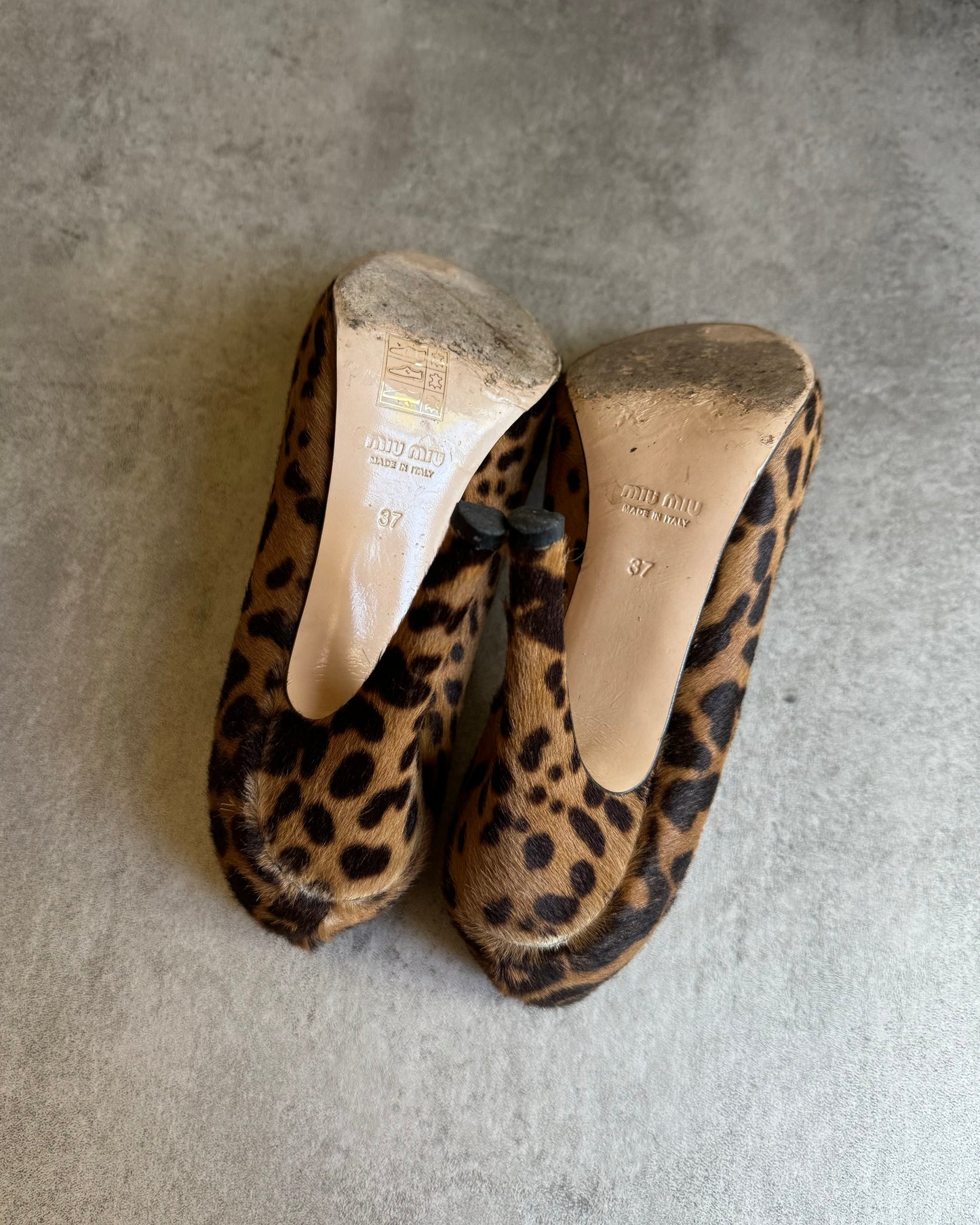 2000s MiuMiu Pony Hair Leopard Heels (37) - 5