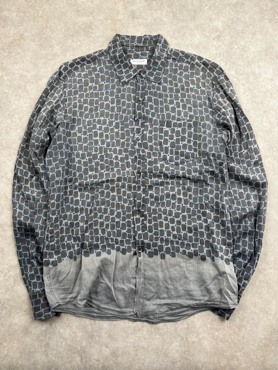 SS2022 Dries Van Noten Grey Silk Geometric Gradient Shirt xSrIpqdQ 2