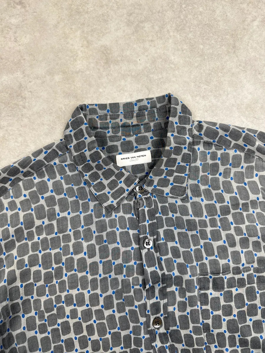 SS2022 Dries Van Noten Grey Silk Geometric Gradient Shirt xSrIpqdQ 6