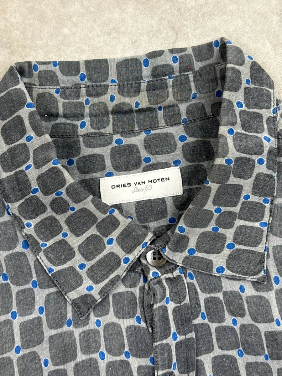 SS2022 Dries Van Noten Grey Silk Geometric Gradient Shirt xSrIpqdQ 9
