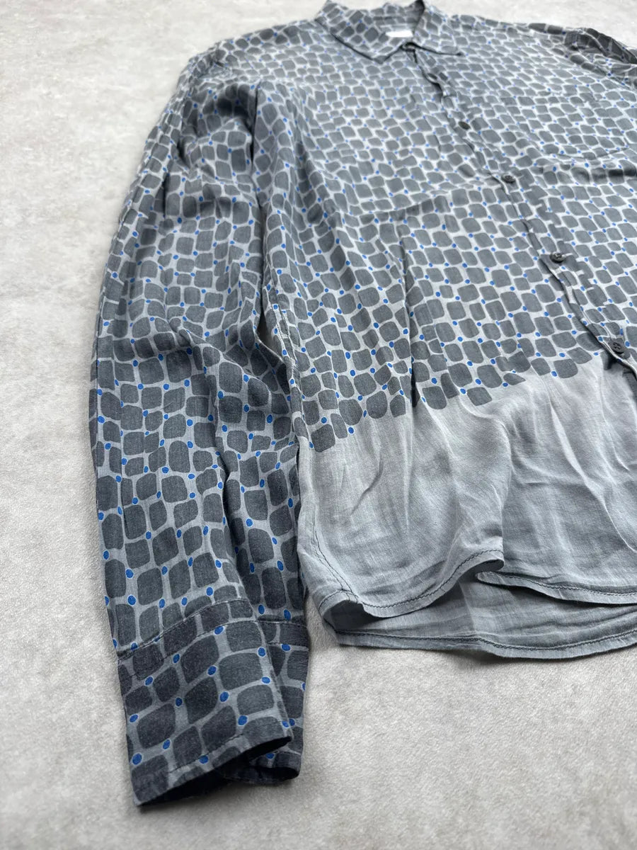 SS2022 Dries Van Noten Grey Silk Geometric Gradient Shirt xSrIpqdQ 7