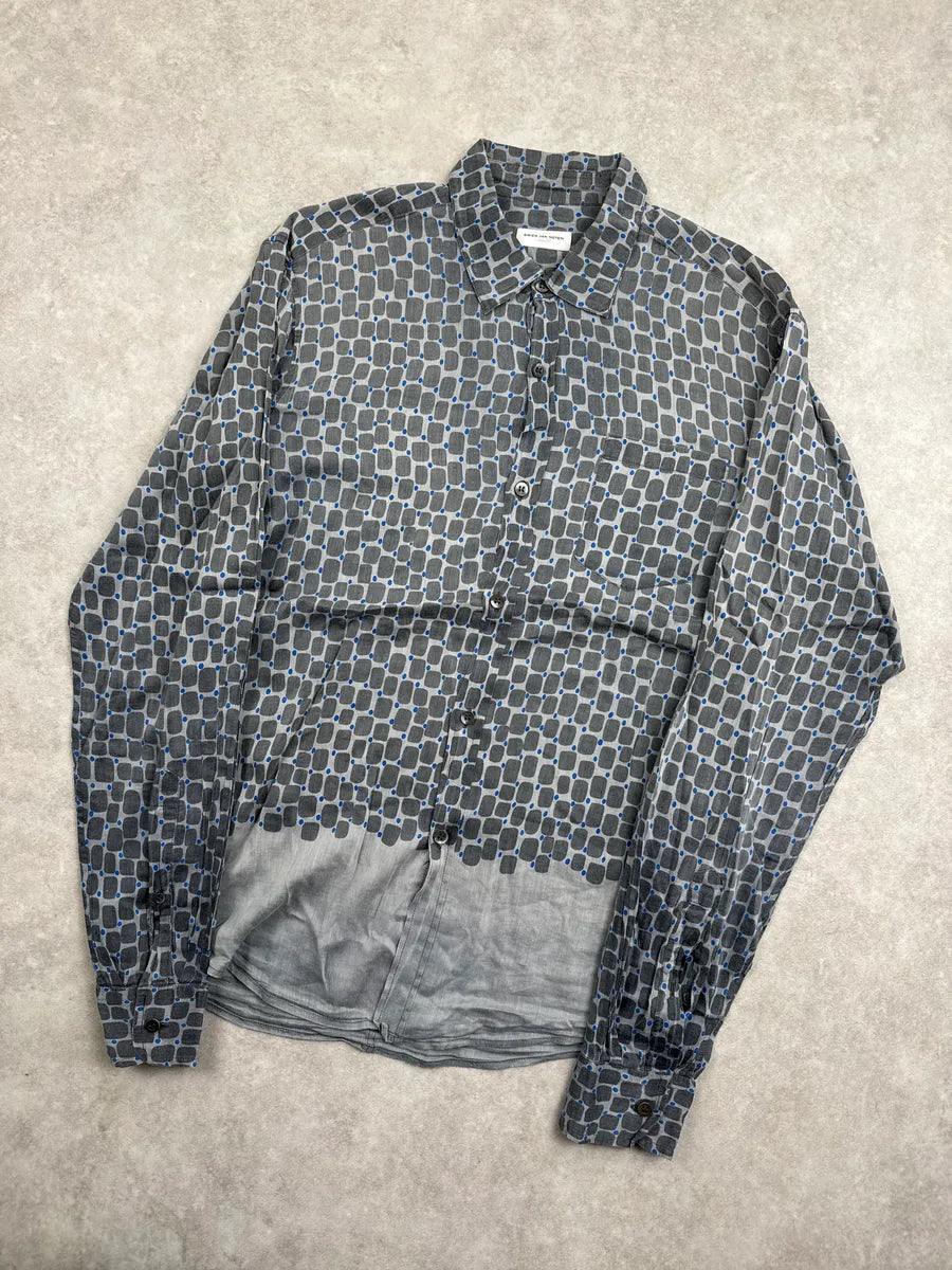 SS2022 Dries Van Noten Grey Silk Geometric Gradient Shirt xSrIpqdQ 3