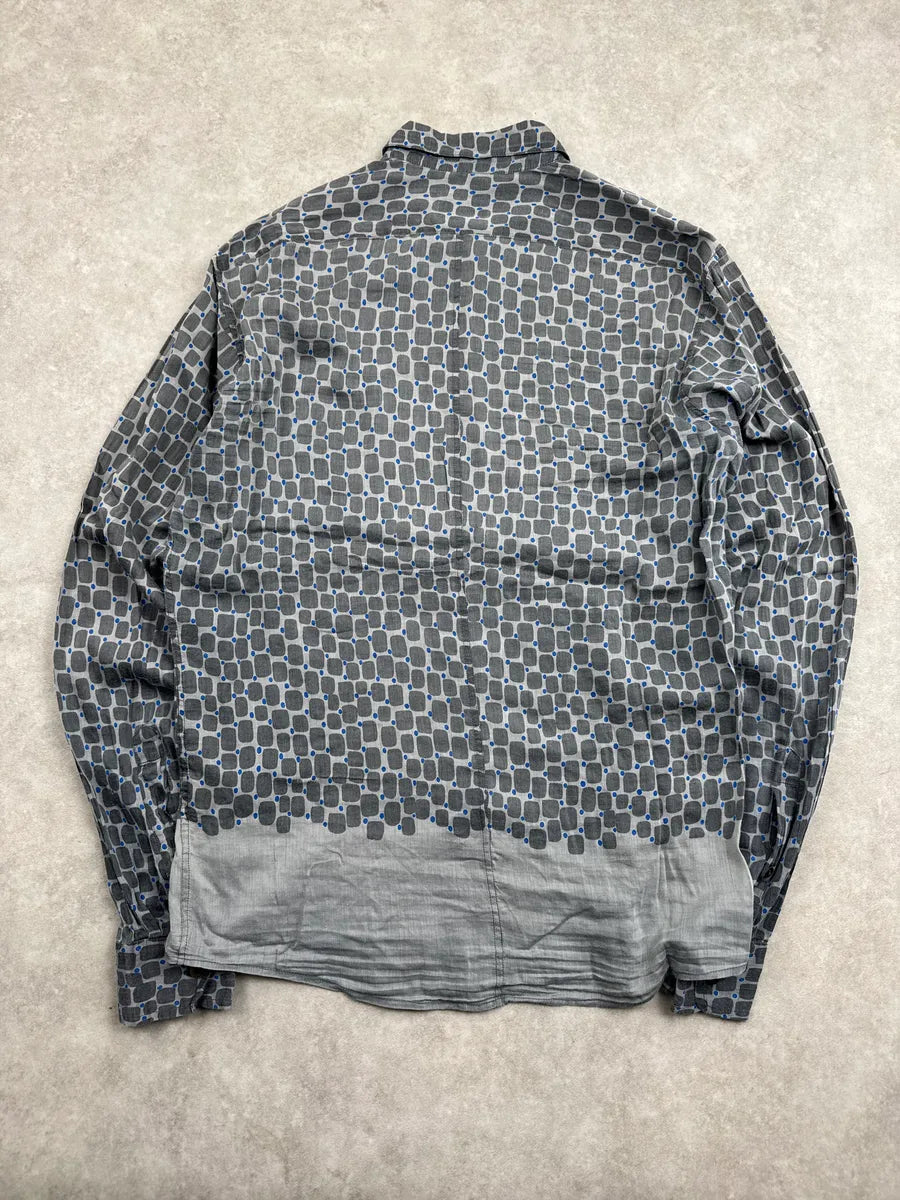 SS2022 Dries Van Noten Grey Silk Geometric Gradient Shirt xSrIpqdQ 4