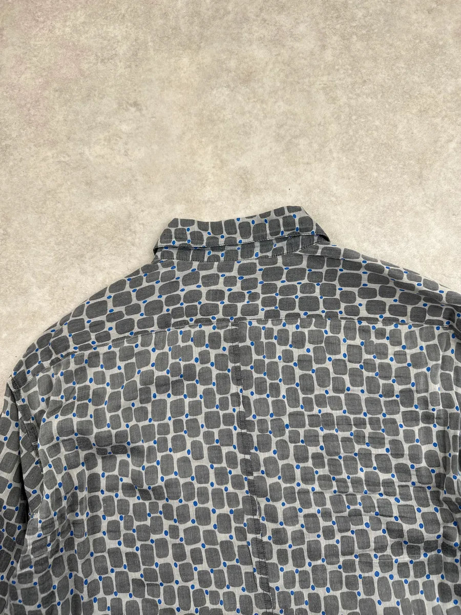 SS2022 Dries Van Noten Grey Silk Geometric Gradient Shirt xSrIpqdQ 8