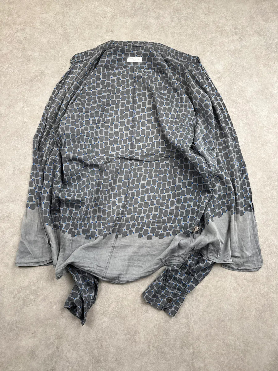 SS2022 Dries Van Noten Grey Silk Geometric Gradient Shirt xSrIpqdQ 5