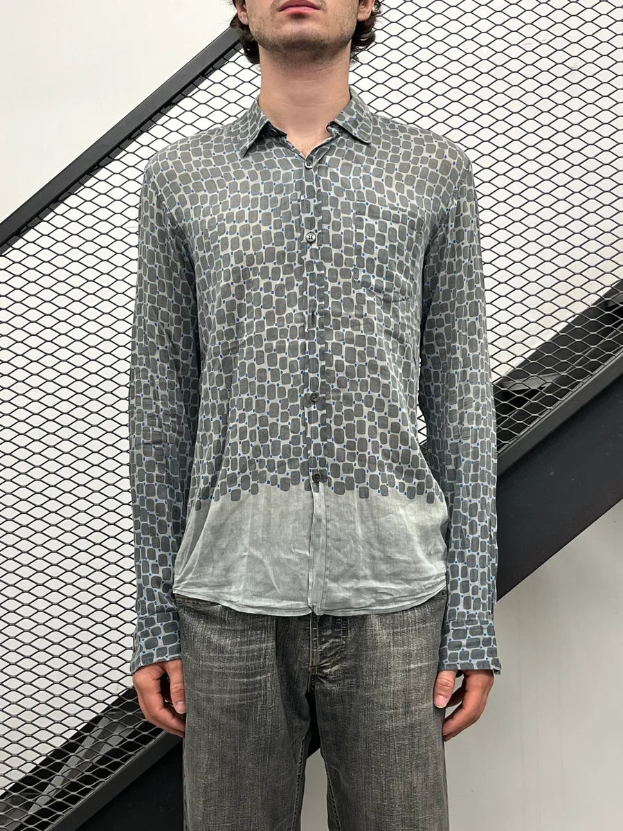 SS2022 Dries Van Noten Grey Silk Geometric Gradient Shirt xSrIpqdQ 0