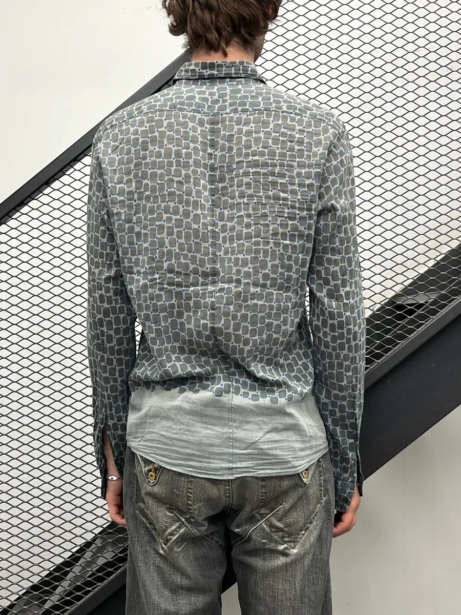SS2022 Dries Van Noten Grey Silk Geometric Gradient Shirt xSrIpqdQ 1