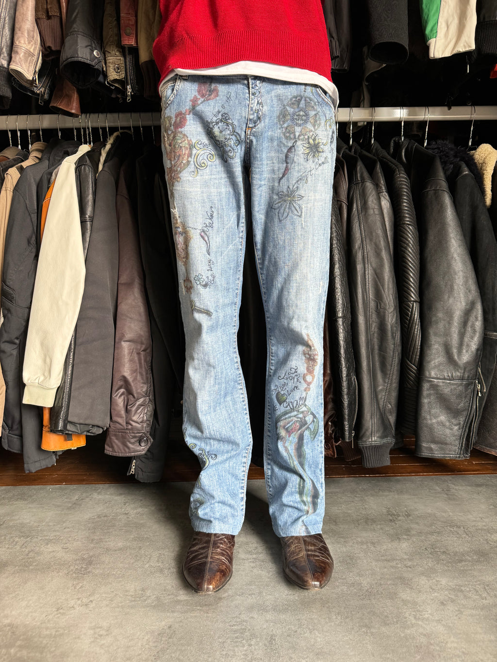 SS2007 Cavalli Painted Demoniac War Denim Pants (M) - 2