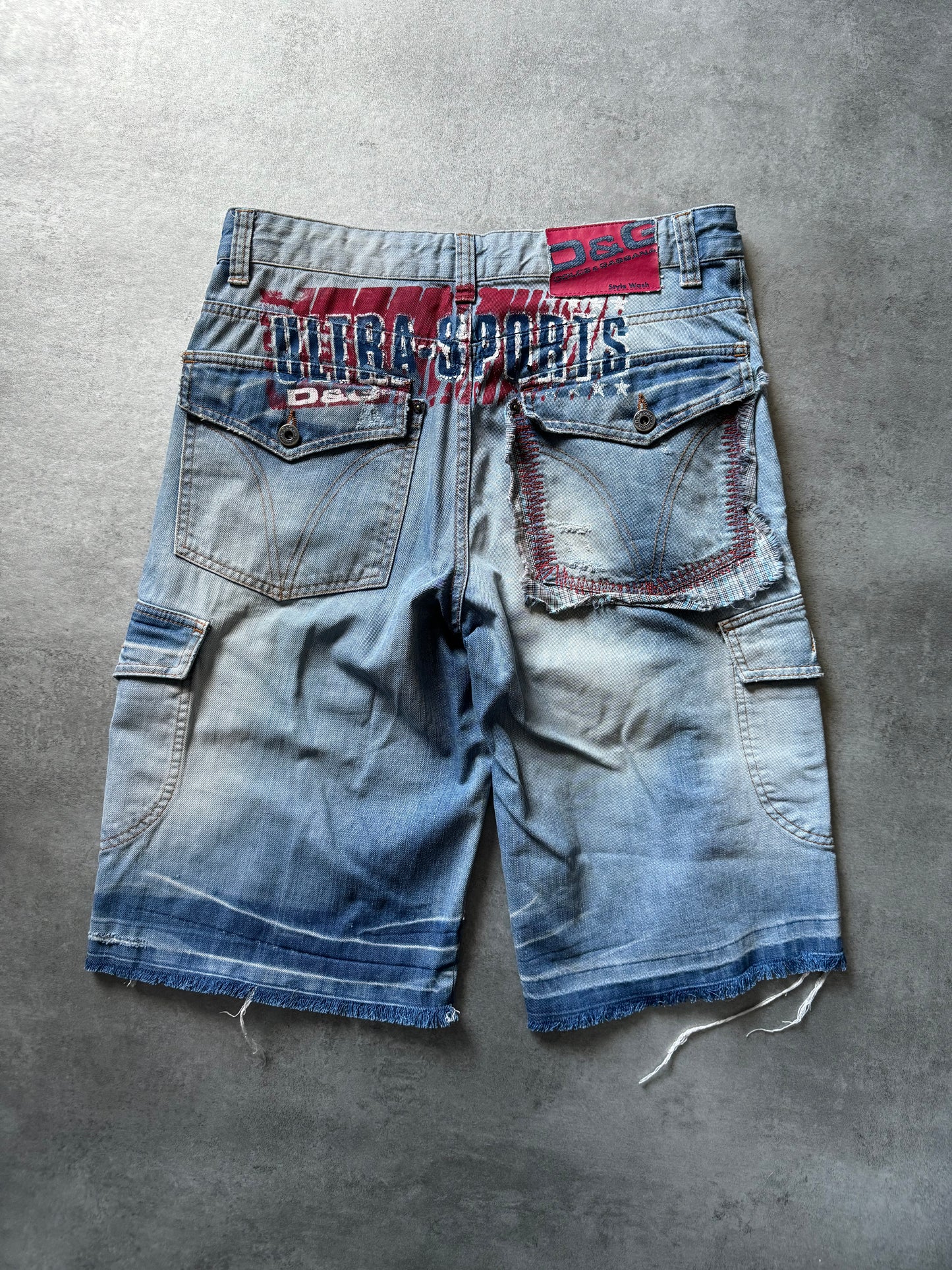 SS2006 Dolce & Gabbana Ultra Washed Distressed Denim Cargo Shorts (M) - 5