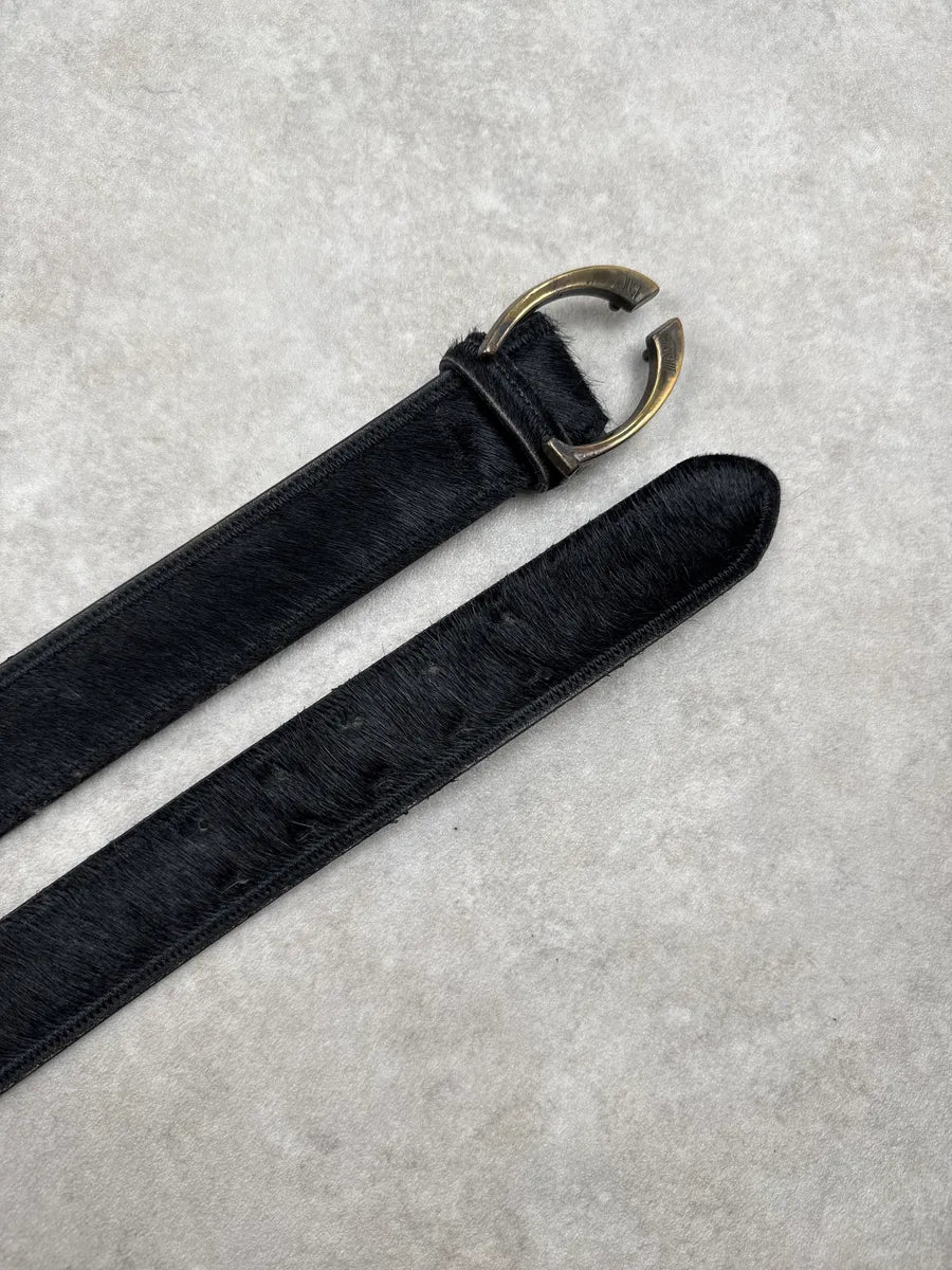 SS2004 Cavalli Black Pony Hair Leather Horseshoe Buckle Belt xWVCzHqN 2