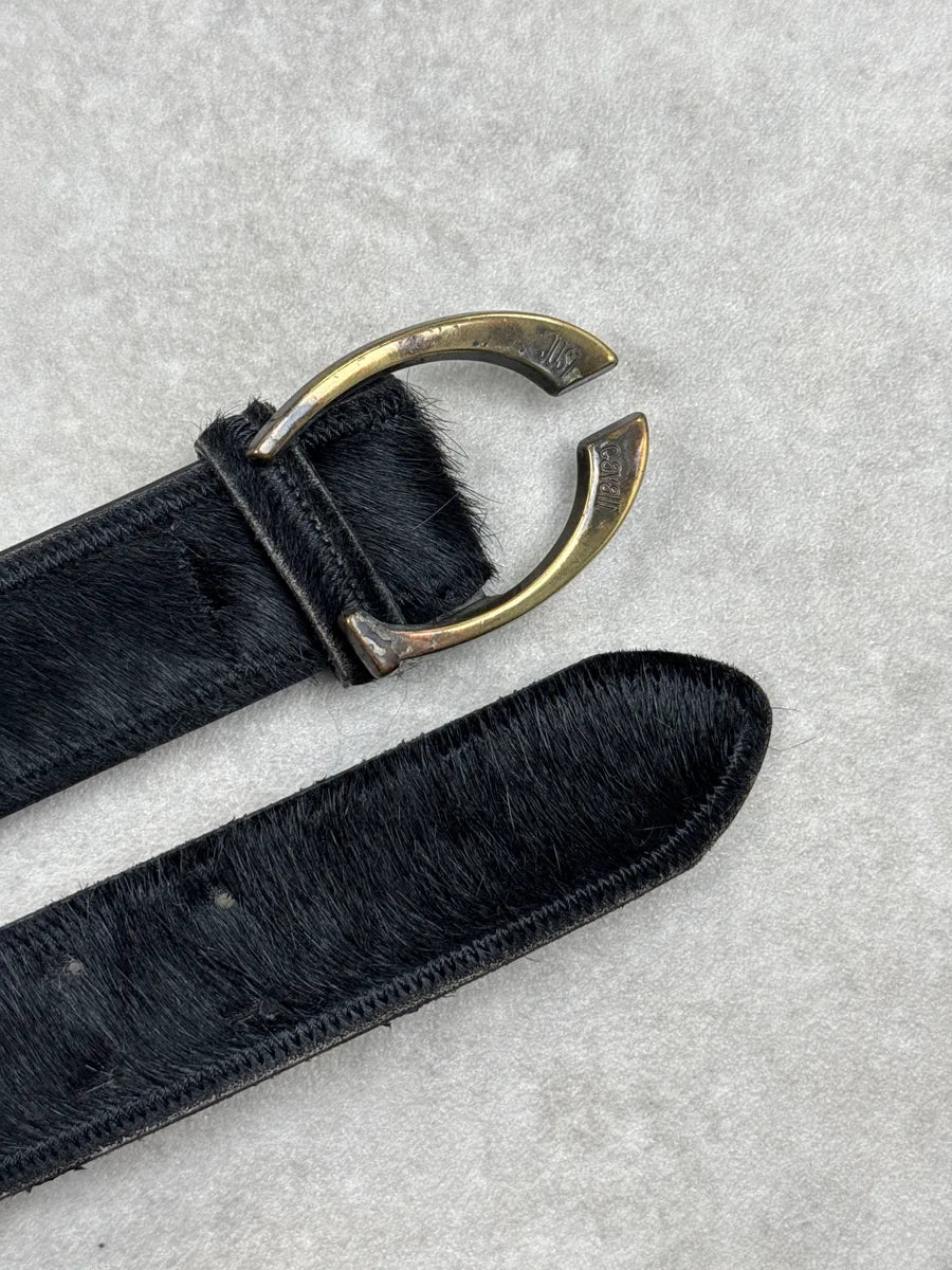 SS2004 Cavalli Black Pony Hair Leather Horseshoe Buckle Belt xWVCzHqN 3