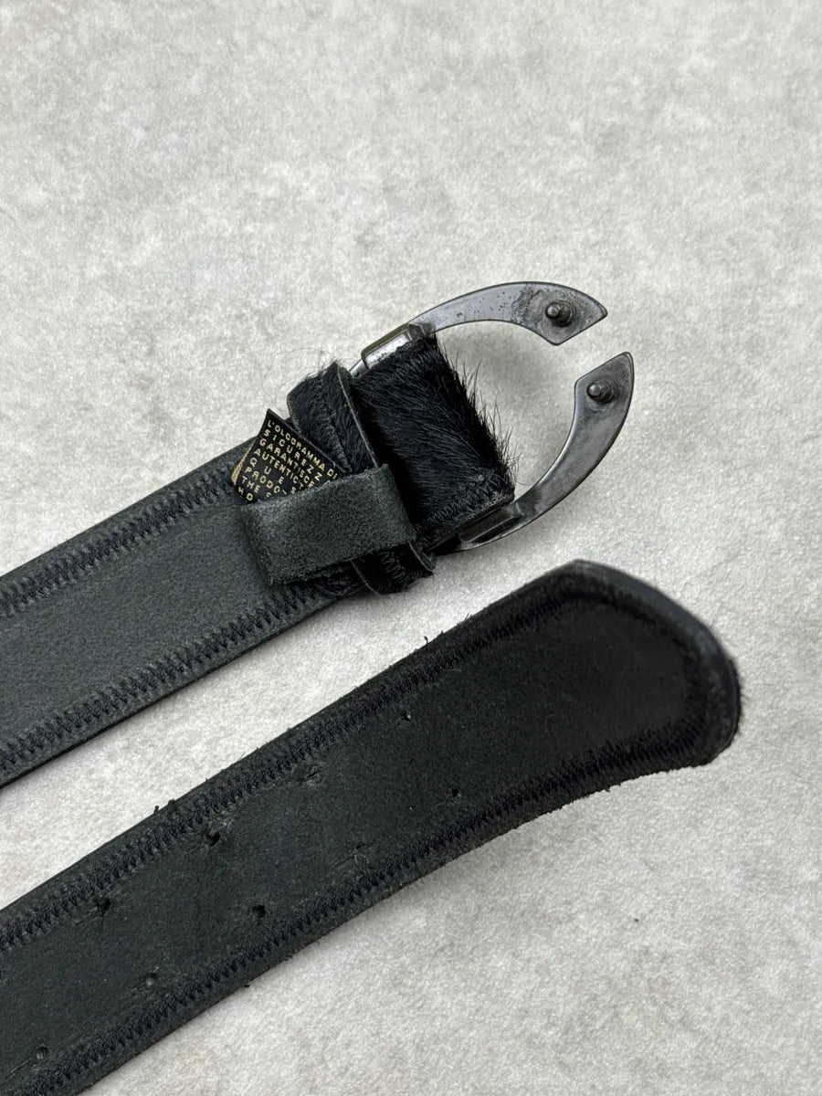 SS2004 Cavalli Black Pony Hair Leather Horseshoe Buckle Belt xWVCzHqN 5