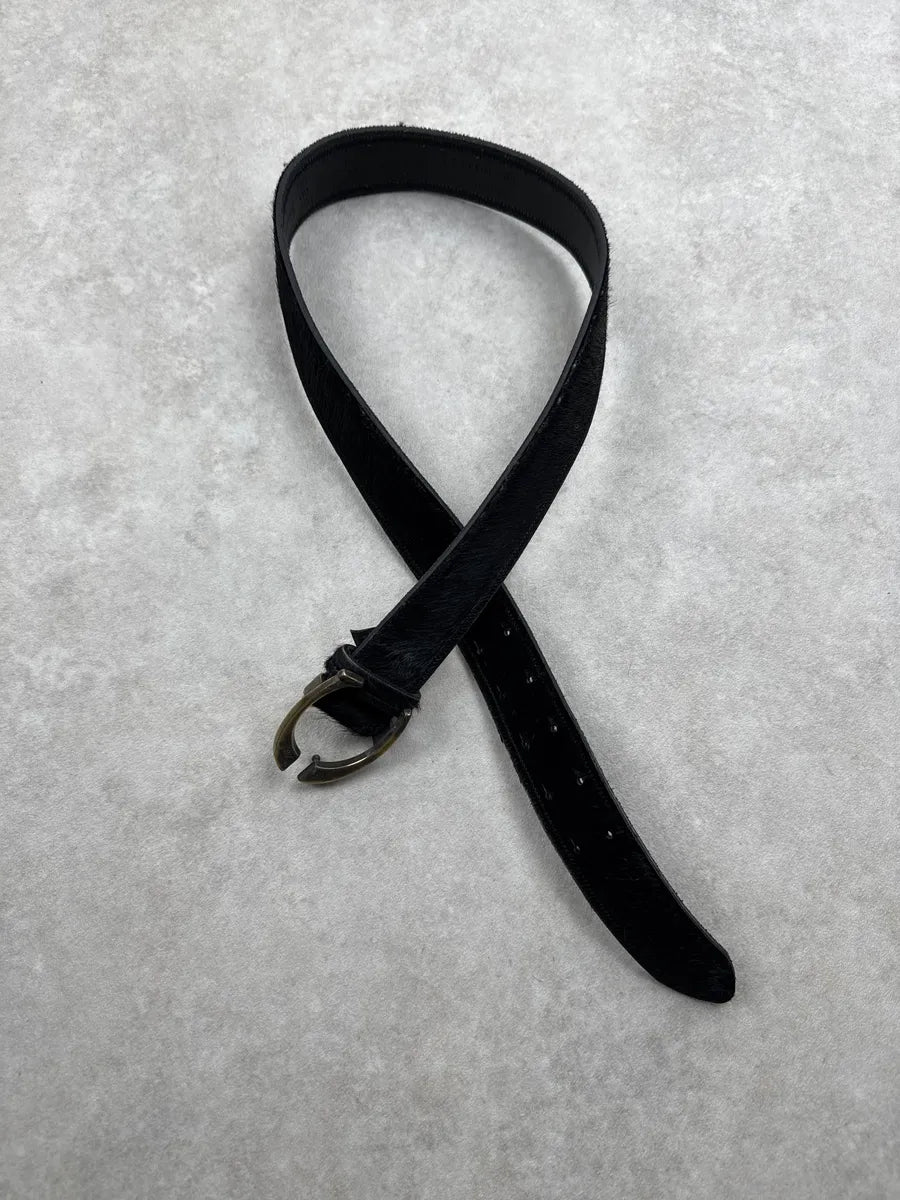 SS2004 Cavalli Black Pony Hair Leather Horseshoe Buckle Belt xWVCzHqN 1