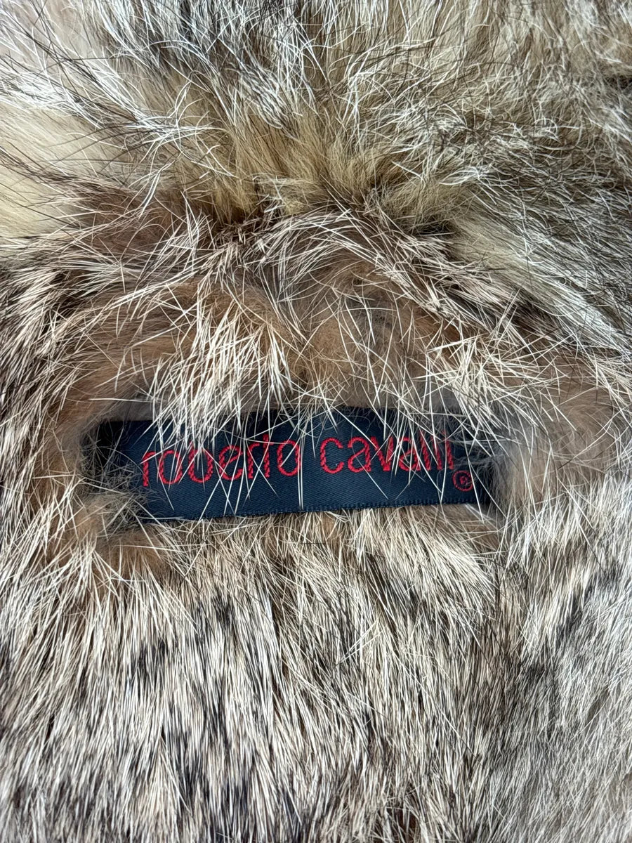 SS2004 Roberto Cavalli Brown Fur Collar Belted Leather Jacket xWfFlgDT 11