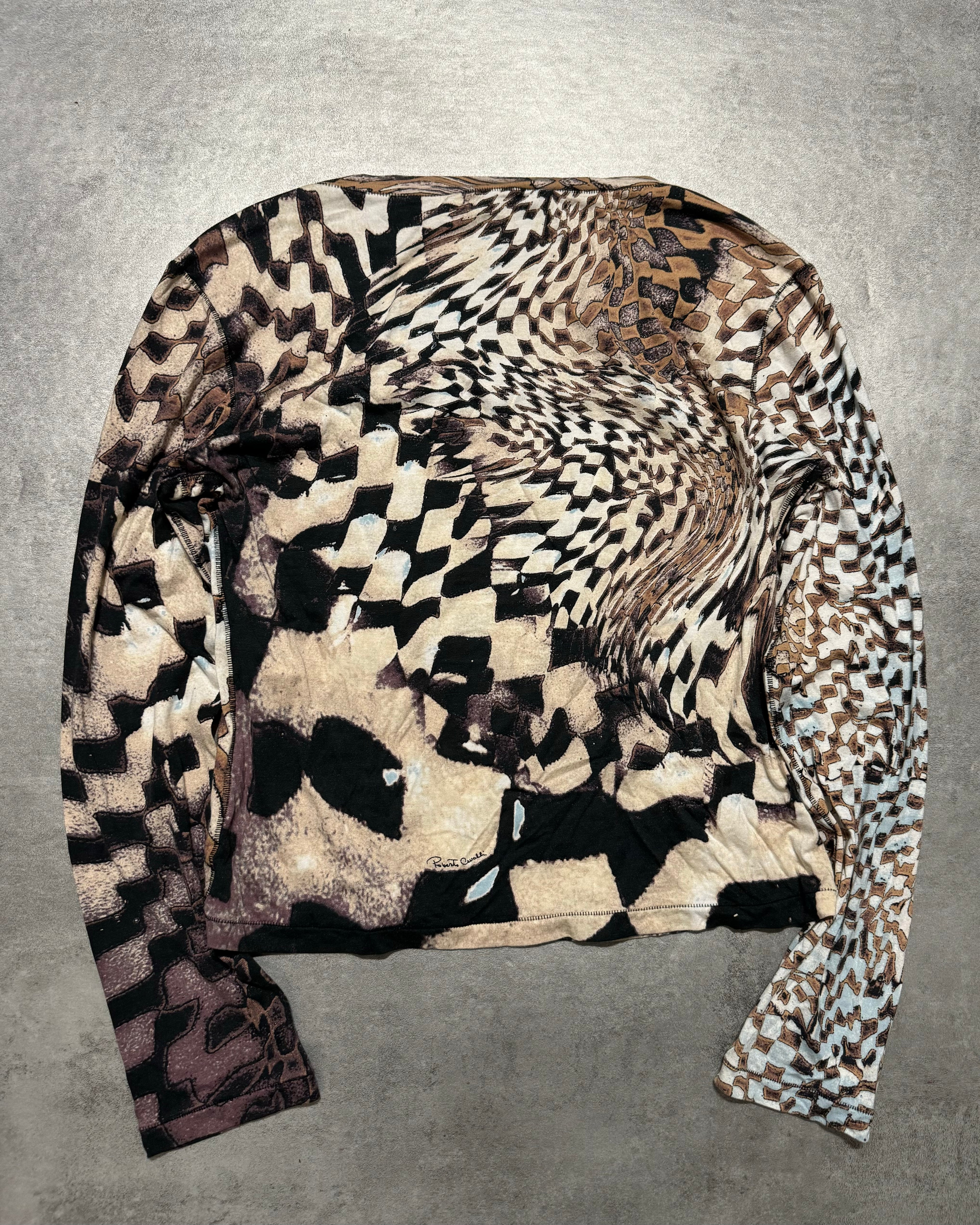 AW2003 Roberto Cavalli Brown Geometrical Psycho Mesh Top  (XS/S) - 2