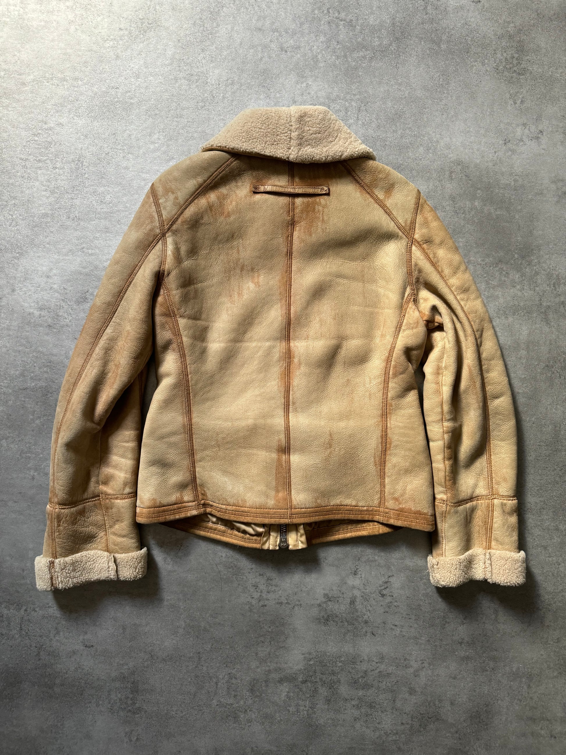 2000s Prada Premium Camel Shearling Leather Jacket  (XS) - 2