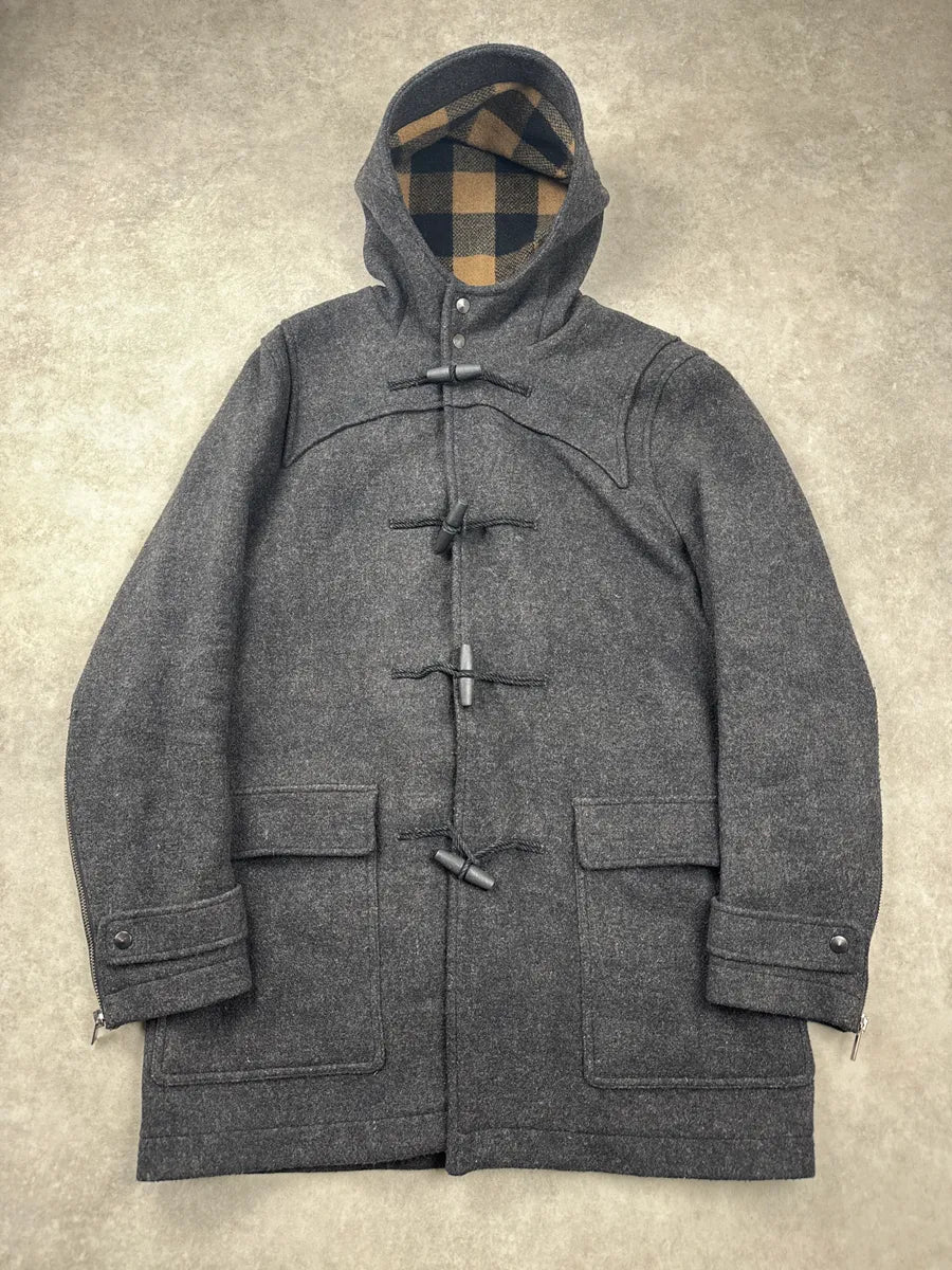 AW2010 Givenchy Grey Wool Hooded Tartan Lined Toggle Coat xaZjtMLk 0