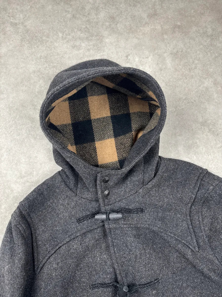AW2010 Givenchy Grey Wool Hooded Tartan Lined Toggle Coat xaZjtMLk 8