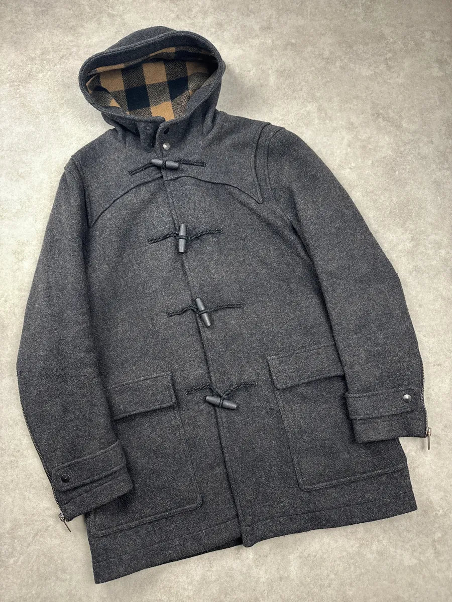 AW2010 Givenchy Grey Wool Hooded Tartan Lined Toggle Coat xaZjtMLk 3