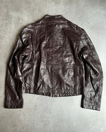 2000s Armani Brown Contemporary Plissed Leather Jacket (M) - 2