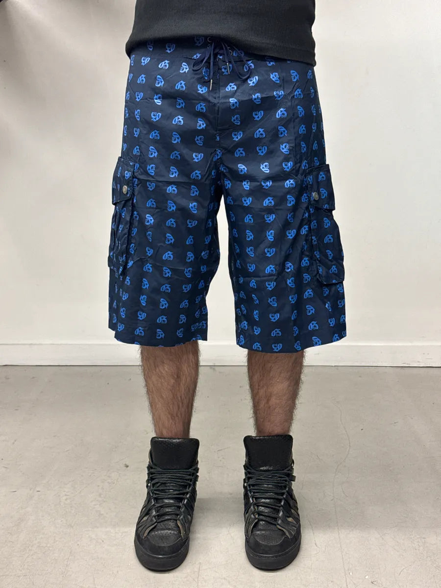 John Galliano Navy All-Over Monogram Cargo Shorts xjMmTmfh 0