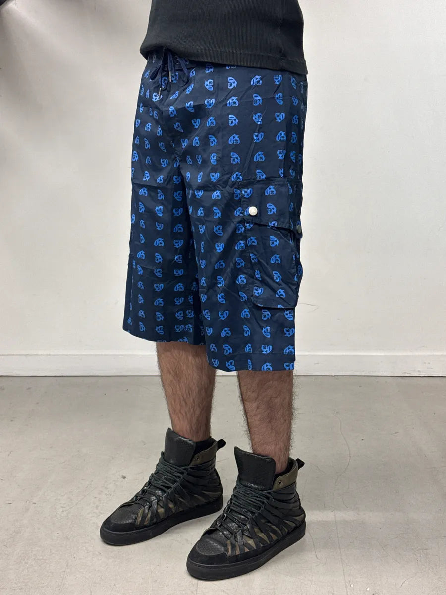 John Galliano Navy All-Over Monogram Cargo Shorts xjMmTmfh 1