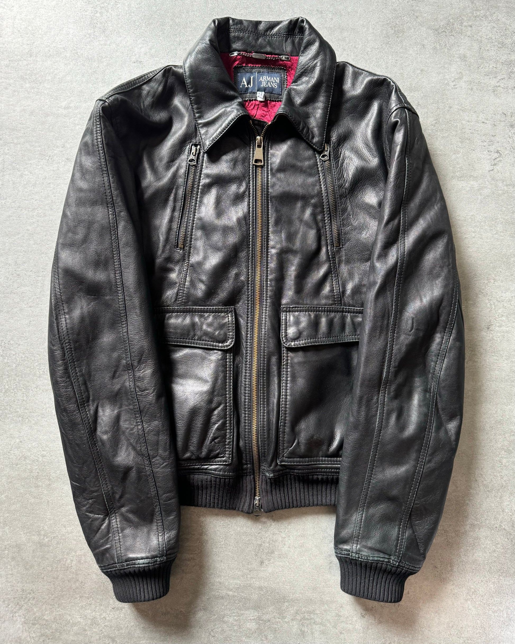 2000s Armani Black Premium Citizen Utility Leather Jacket (L) - 2
