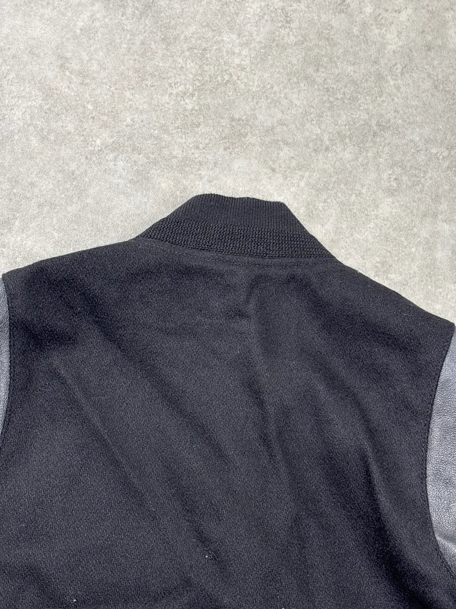 AW2022 Saint Laurent Black Wool Leather Varsity Teddy Jacket xmyYrDDy 8