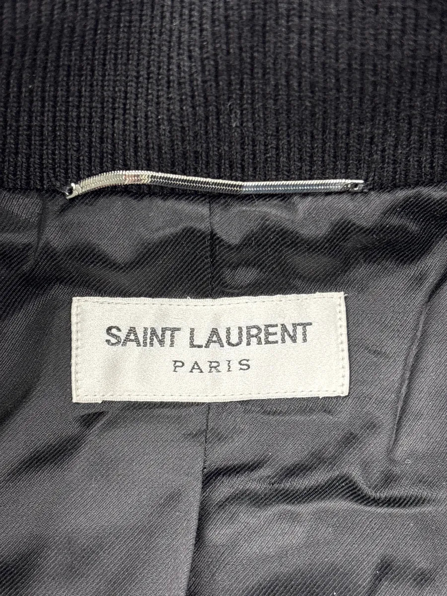AW2022 Saint Laurent Black Wool Leather Varsity Teddy Jacket xmyYrDDy 9
