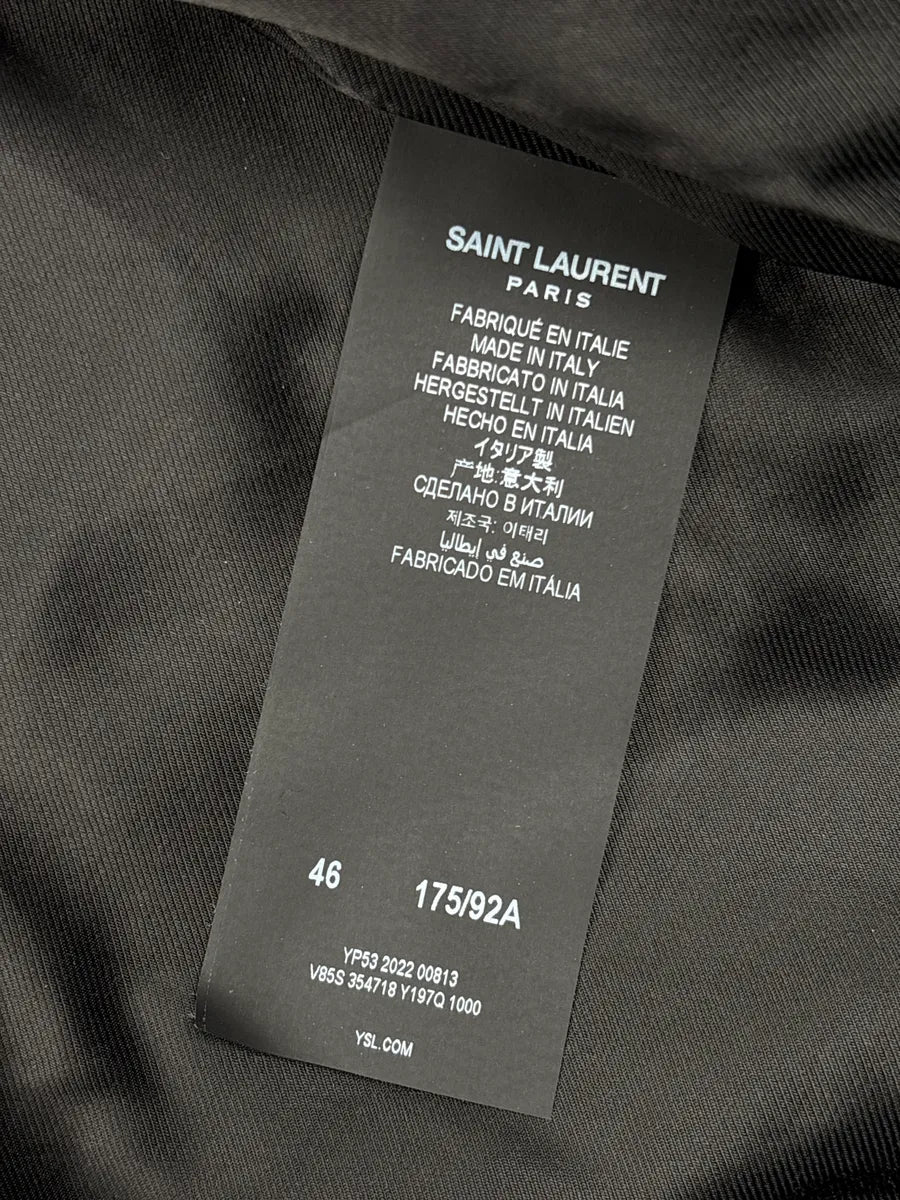 AW2022 Saint Laurent Black Wool Leather Varsity Teddy Jacket xmyYrDDy 10