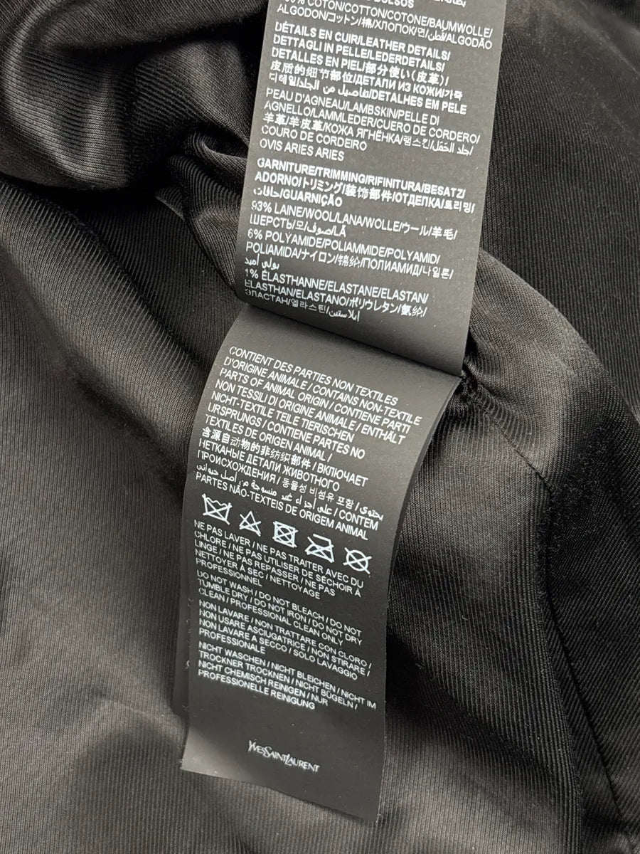 AW2022 Saint Laurent Black Wool Leather Varsity Teddy Jacket xmyYrDDy 11
